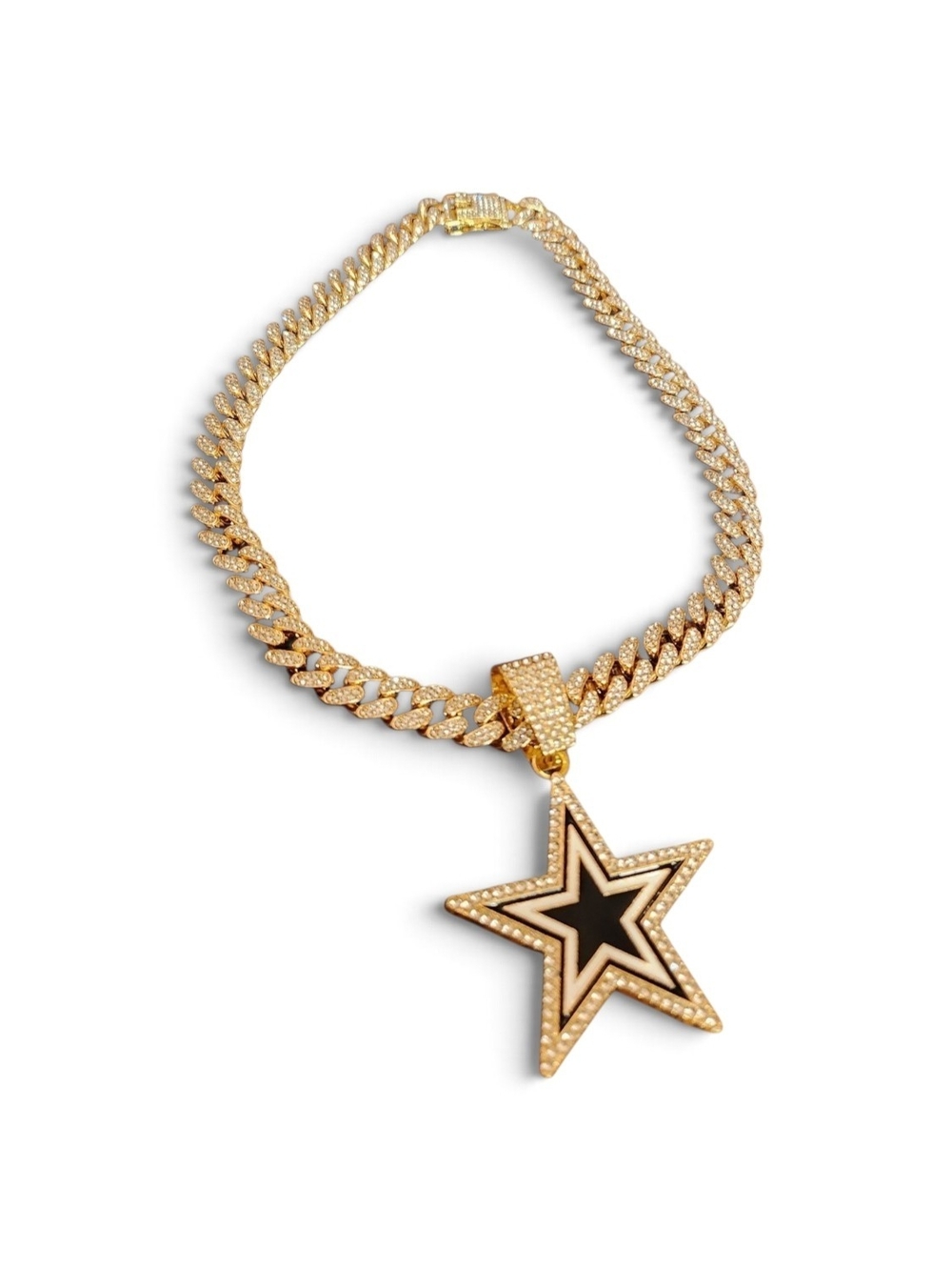 Gold Star Pendant Cuban Link Necklace - Blue Inlay